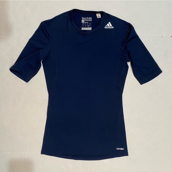 adidas Shirts Adidas Techfit Navy Compression Tee Athletic Performance Climalite Medium